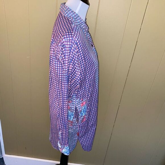 Lisa Corti Milano women M Longsleeve plaid floral print t-shirt dress - Picture 6 of 11